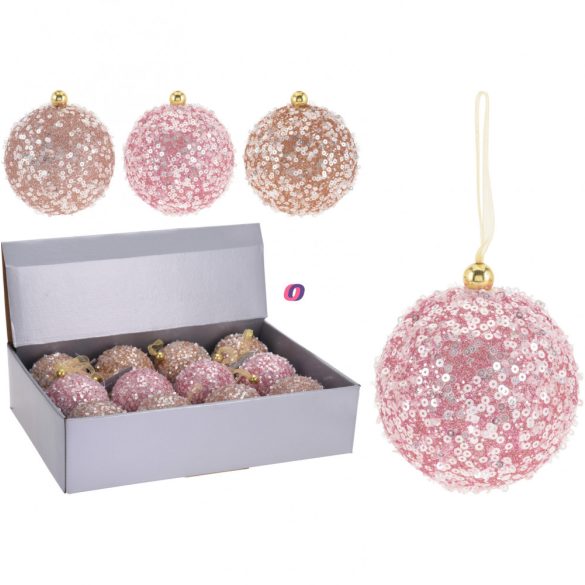 Prémium Karácsonyfa gömb flitteres Candy rózsaszín 8 cm 12 db-os szett LIMITED