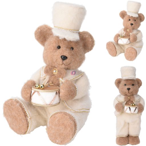 XL Prémium cuki karácsonyi Medve figura dobbal, ülő/álló 41 cm barna