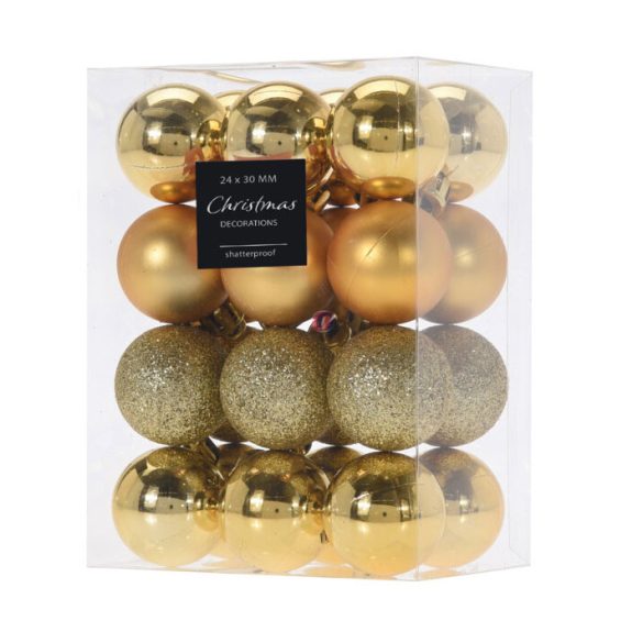 Premium collection dísz műanyag arany 3cm 24 db-os karácsonyfa gömb szett