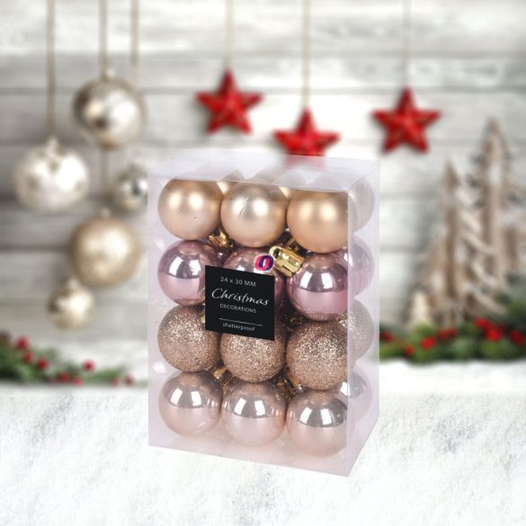 Premium collection dísz műanyag rosegold 3 cm 24 db-os karácsonyfa gömb szett