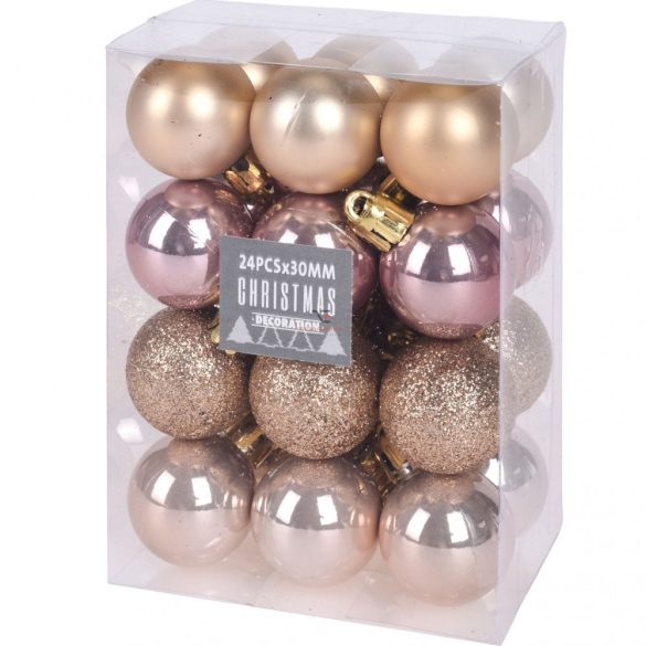 Premium collection dísz műanyag rosegold 3 cm 24 db-os karácsonyfa gömb szett
