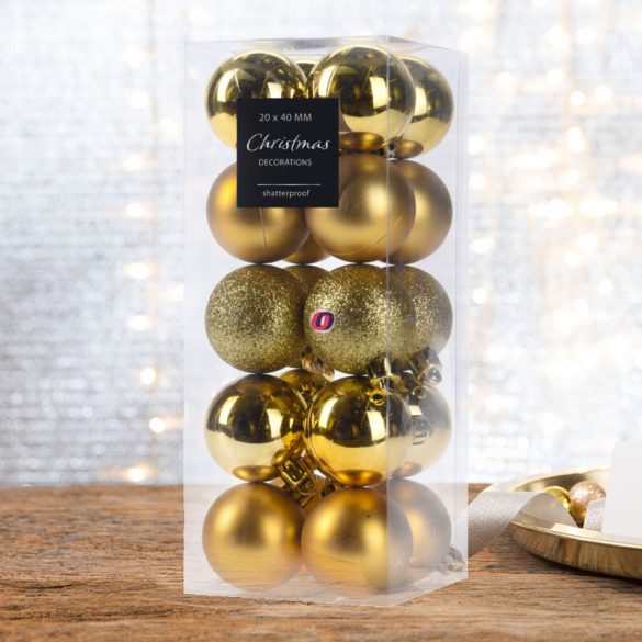 Premium collection dísz műanyag arany 4cm 20 db-os karácsonyfa gömb szett