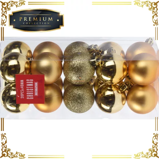 Premium collection dísz műanyag arany 4cm 20 db-os karácsonyfa gömb szett