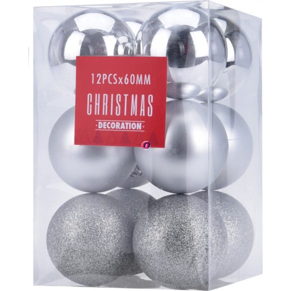 Premium collection dísz műanyag ezüst 6cm 12 db-os karácsonyfa gömb szett