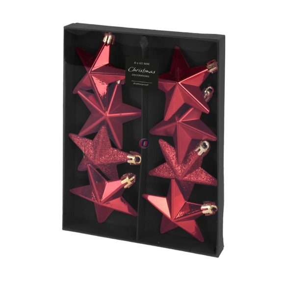 Premium collection csillag dísz műanyag piros 6cm 8 db-os szett