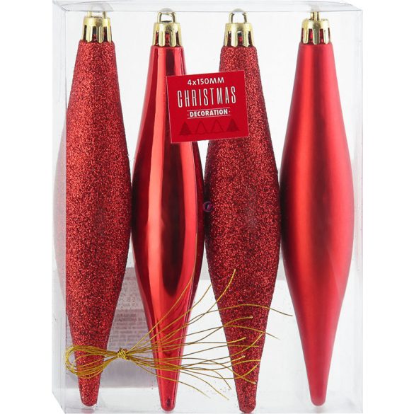 Premium collection csepp dísz műanyag piros 15 cm 4 db-os szett