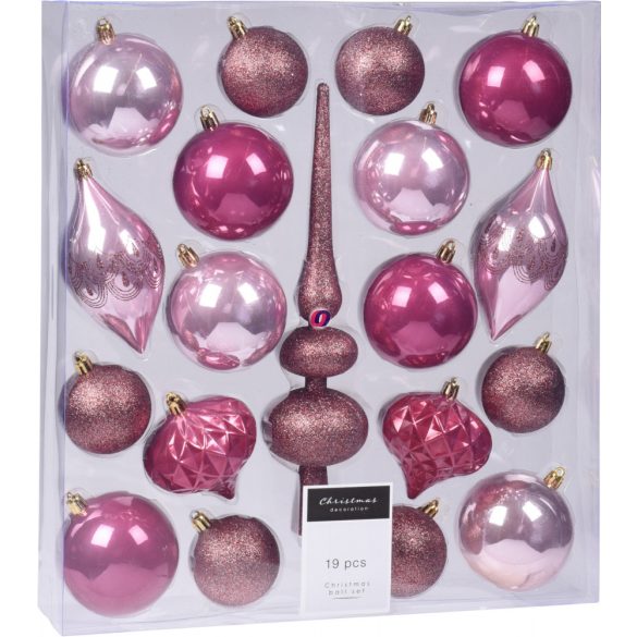 Premium collection szett műanyag rózsaszín 19 db-os karácsonyfadísz szett