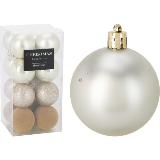 Premium collection dísz műanyag champagne 5cm 16 db-os karácsonyfa gömb szett