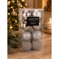   Premium collection dísz műanyag ezüst 6 cm 16 db-os karácsonyfa gömb szett