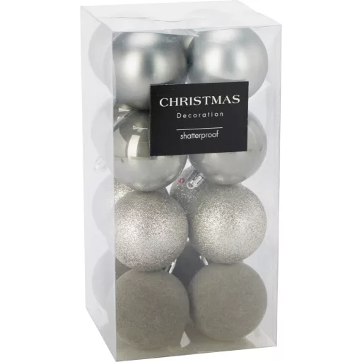Premium collection dísz műanyag ezüst 6 cm 16 db-os karácsonyfa gömb szett