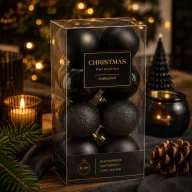   Premium collection dísz műanyag fekete 6cm 16 db-os karácsonyfa gömb szett