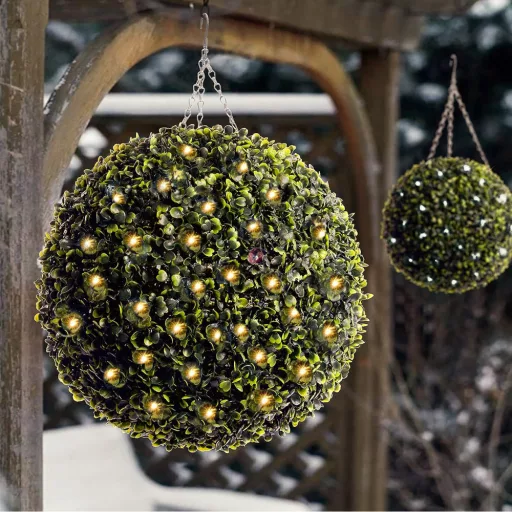 Óriás buxus gömb napelemes világítással 35 cm 100 LED IP44