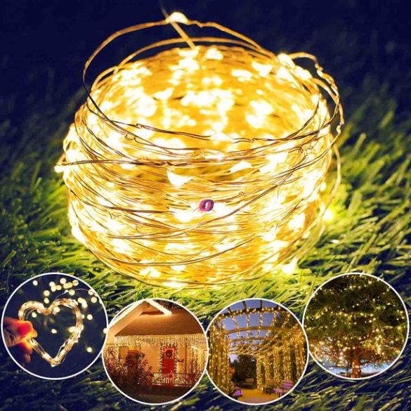 Pro Garden Napelemes fényfüzér 100 LED melegfehér 7 m