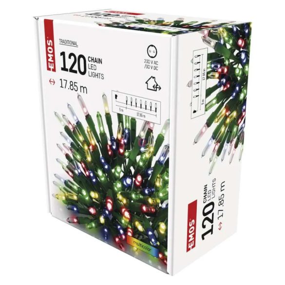 Retro stílusú karácsonyfa fényfüzér 18m Színes, 120 LED IP44