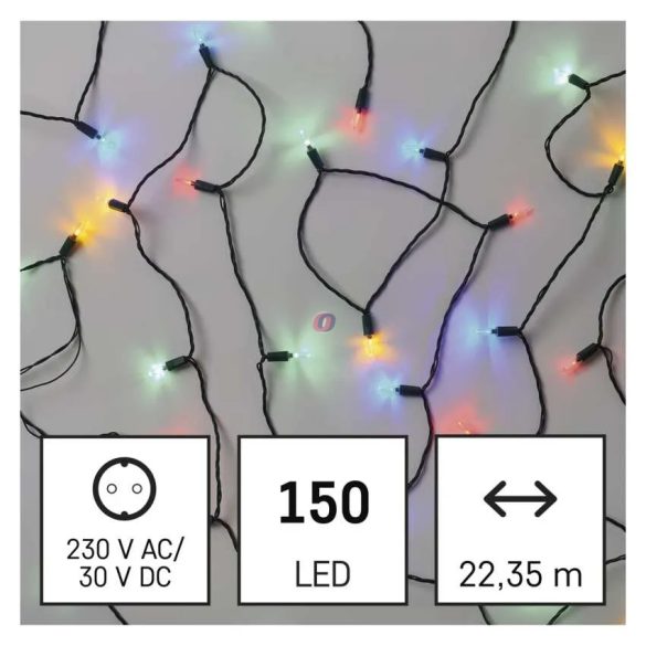 Retro stílusú karácsonyfa fényfüzér 22m Színes, 150 LED IP44