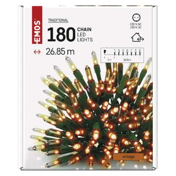 Vintage retro karácsonyi fényfüzér 180 led, 26m kültéri/beltéri IP44