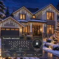   Kültéri Jégcsap fényfüzér extra lelógással 10 m hidegfehér 600 LED, 8 program,  IP44,