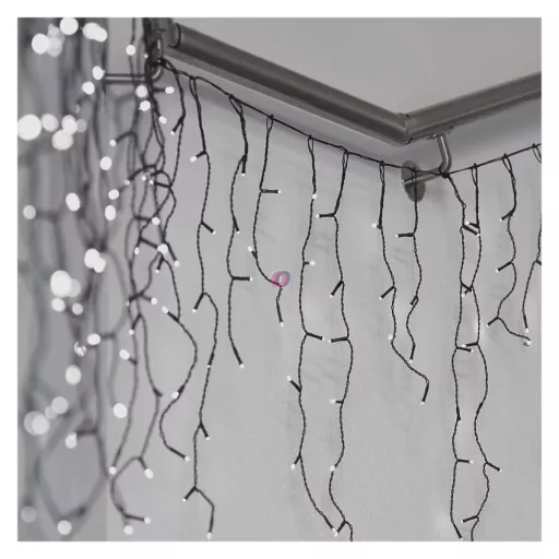 Kültéri Jégcsap fényfüzér extra lelógással 10 m hidegfehér 600 LED, 8 program,  IP44,