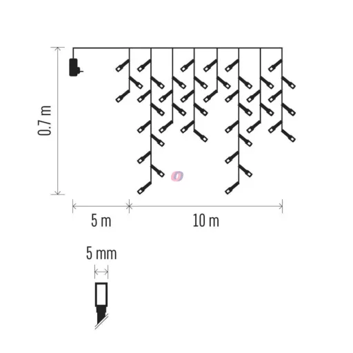 Kültéri Jégcsap fényfüzér extra lelógással 10 m hidegfehér 600 LED, 8 program,  IP44,