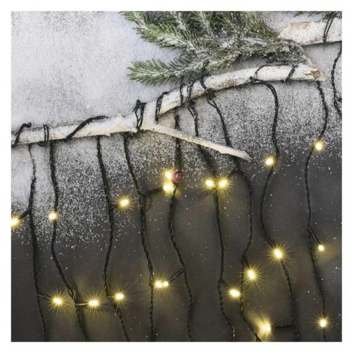 Kültéri Jégcsap fényfüzér extra lelógással 10 m melegfehér 600 LED, 8 program,  IP44, fekete kábel