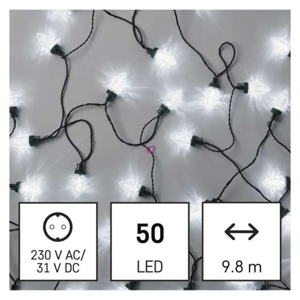 Vintage toboz formájú karácsonyfa égősor 9,8m hidegfehér, 50 LED IP44