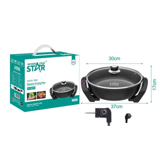 WinningStar - Tapadásmentes asztali serpenyő - 1500 W - fekete