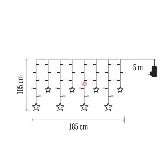 Világító Csillag fényfüggöny 185x105 cm, 80 LED, IP44, 10 csillag