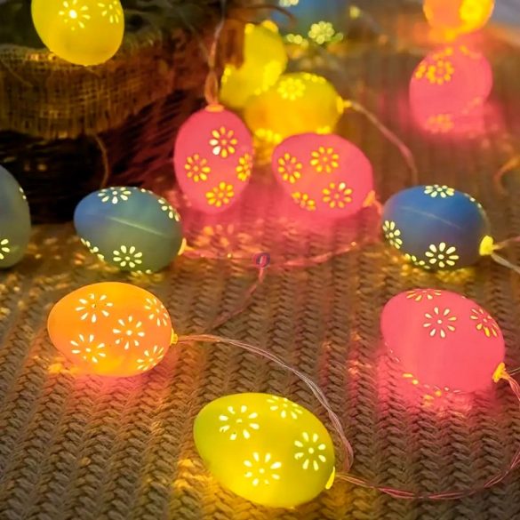 Tavaszi tojás fényfüzér kültéri 10 LED virágmintás 1,85m, elemes