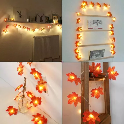 8m Őszi fényfüzér, falevél dekorációval 40 LED, elemes