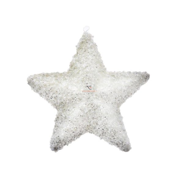 Csillag havas dísz akasztós műanyag 18cm fehér Figurás karácsonyfadísz