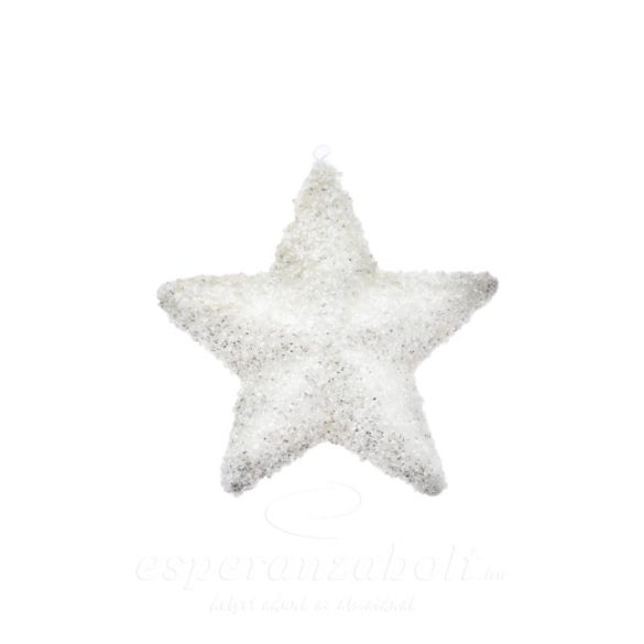 Csillag havas glitteres dísz akasztós műanyag 14cm