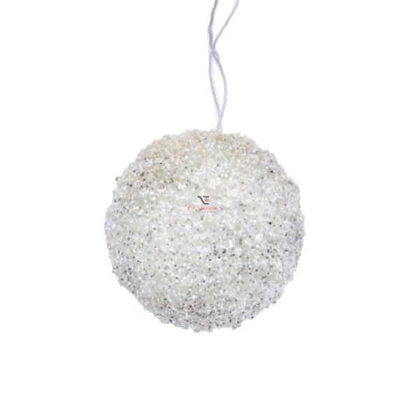 Gömbdísz havas dísz akasztós műanyag 11cm fehér Karácsonyfa gömb