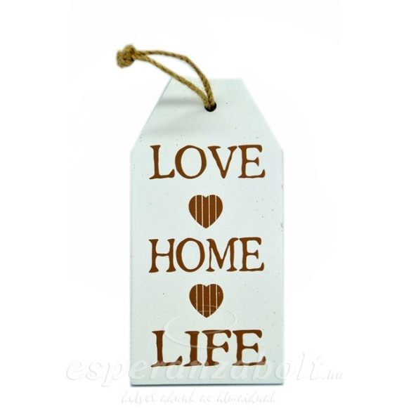 Akasztós tábla Love-Home-Life felirattal fa natúr-krém