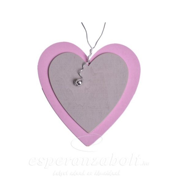 Szív akasztós fa 15x14x0,5cm rózsaszín