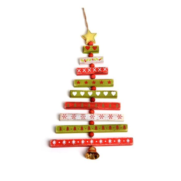 Akasztós dísz fenyőfa fa 20cm színes karácsonyi ajtódísz