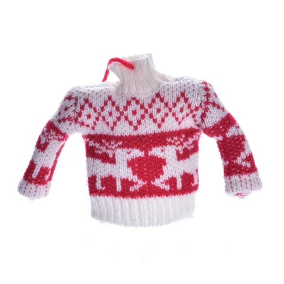 Pulóver textil 12cm piros-fehér textil karácsonyfadísz - DD47856