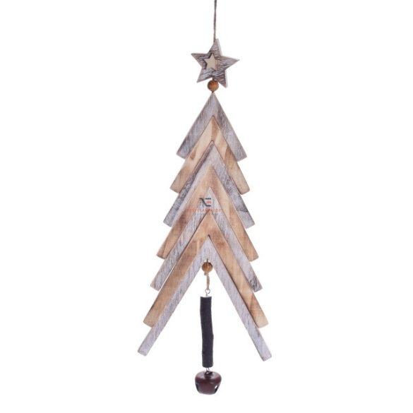 Akasztós dísz fenyőfa fa 48cm fehér krém natúr  karácsonyi ajtódísz