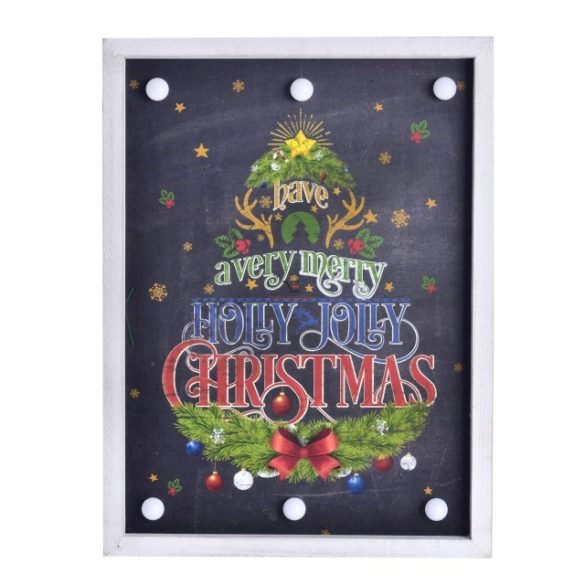 Kép felirattal led világitással fa-papír 30x40cm karácsonyi dekoráció