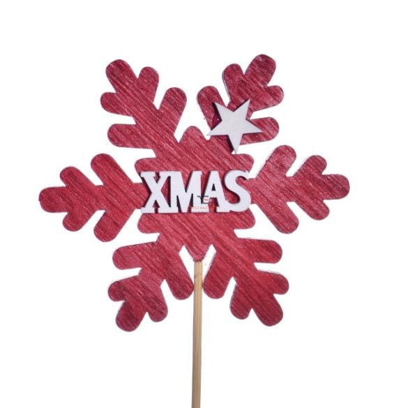 Betűző hópihe fa 20cm piros-fehér karácsonyi dekorációs kellék