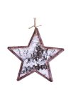 Akasztós dísz csillag nyírfa-fém 13,8x13,1cm fehér-natúr  karácsonyi ajtódísz