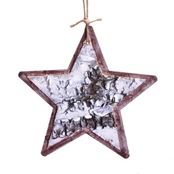 Akasztós dísz csillag nyírfa-fém 13,8x13,1cm fehér-natúr  karácsonyi ajtódísz