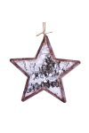 Akasztós dísz csillag nyírfa-fém 11x11cm fehér-natúr  karácsonyi ajtódísz
