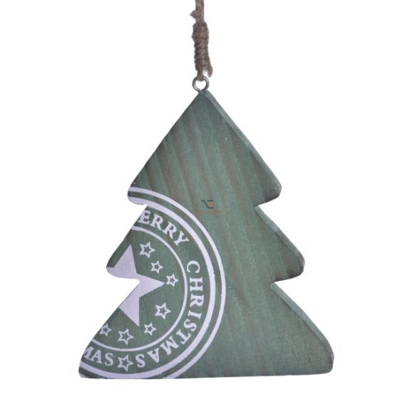 Akasztós dísz fenyőfa felirattal fa 10x9cm zöld karácsonyi ajtódísz