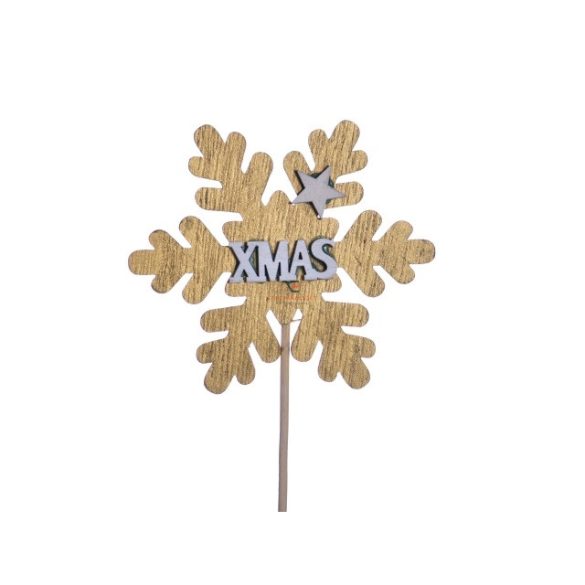 Betűző felirattal hópihe fa 20cm arany  karácsonyi dekorációs kellék