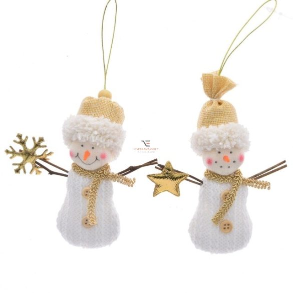 Hóember textil 11 cm fehér, barna, arany 2 féle karácsonyi figura