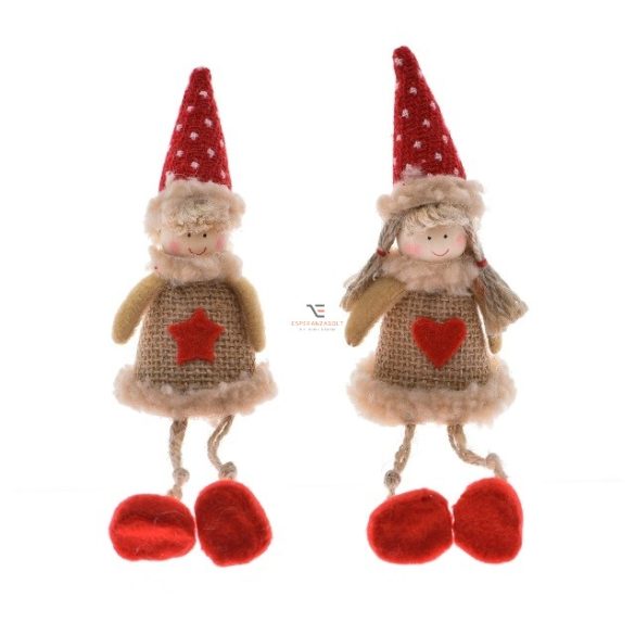Gyerek lógólábú textil 17 cm piros, barna 2 féle karácsonyi figura