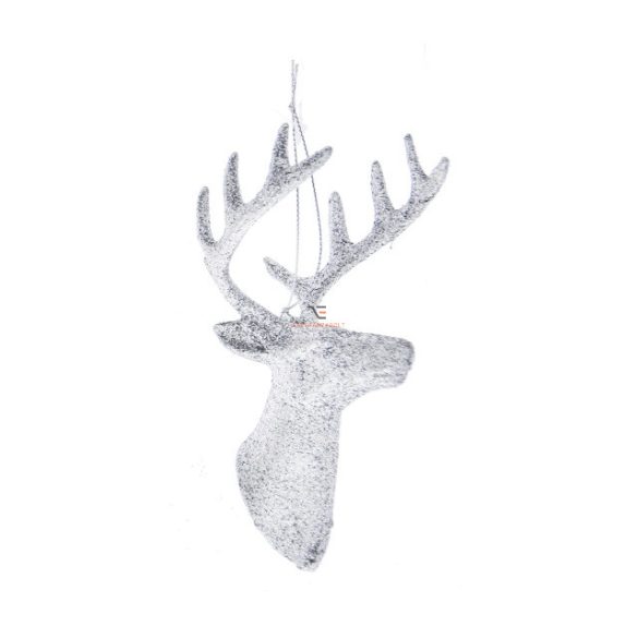 Szarvasfej műanyag 12,5x7,5 x6 cm ezüst glitteres karácsonyfadísz