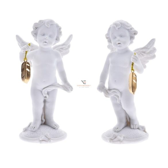 Angyal álló,arany tollal poly 5,5x5,5x11,8cm fehér 2 féle Karácsonyi figura