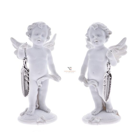 Angyal álló,ezüst tollal poly 5,5x5,5x11,8cm fehér 2 féle Karácsonyi figura