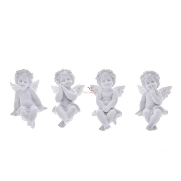 Angyal ülő poly 4,2x5,3x6,2cm fehér 4 féle Karácsonyi figura